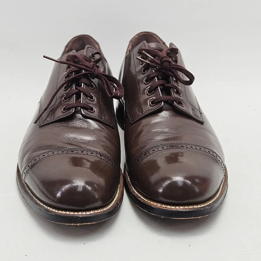 Johnston & Murphy Mens 9.5 D Brown Leather Cap Toe Oxford Dress Shoes 453305